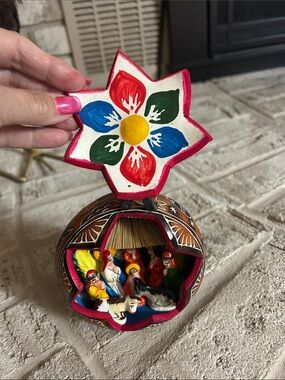 Hand-Painted handmade Peruvian gourd nativity scene